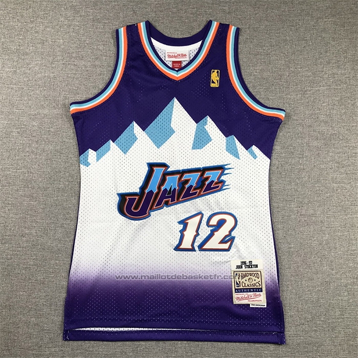 Maillot Enfant Utah Jazz John Stockton #12 Hardwood Classics Throwback 1996-97 Volet